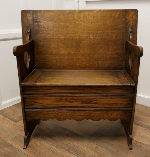 fig 1. Arts and Crafts Oak Monks Bench Settle, Hall table