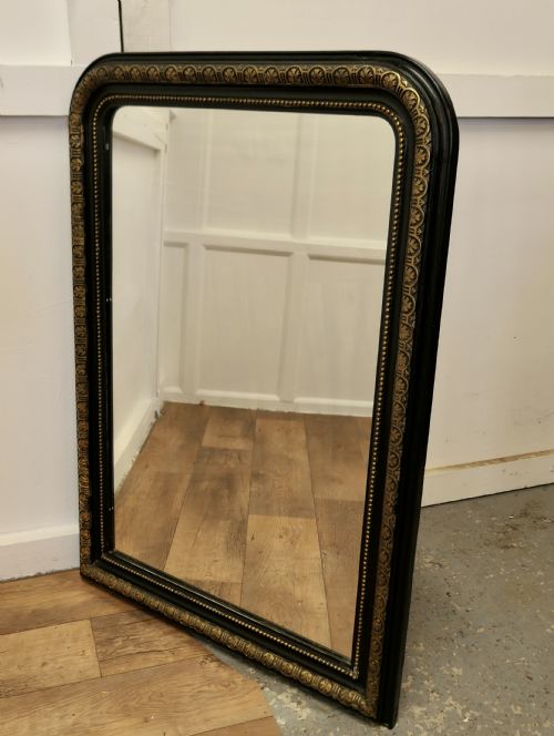 French 19th Century Black and Detailed Gold Louis Philippe Mirror