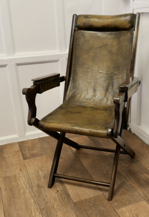 Edwardian Steamer Chair, Folding Leather Deck Chair