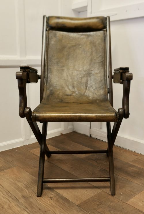 fig 1. Edwardian Steamer Chair, Folding Leather Deck Chair