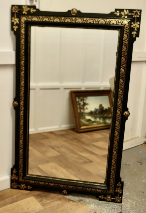 Large French 19th Century Black and Detailed Gold Overmantel Mirror