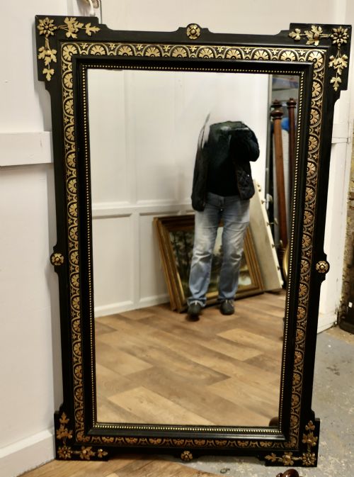 fig 1. Large French 19th Century Black and Detailed Gold Overmantel Mirror