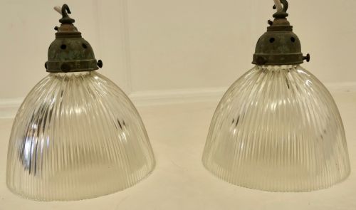 Pair of Edwardian Antique Holophane Ceiling Light Fittings