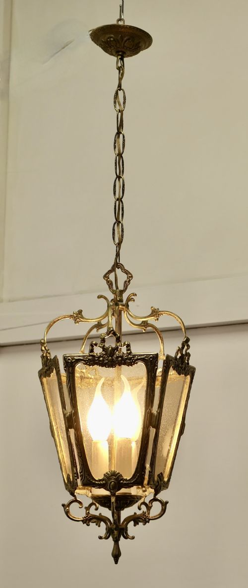 Decorative French Gilt Brass Lantern Pendant Light