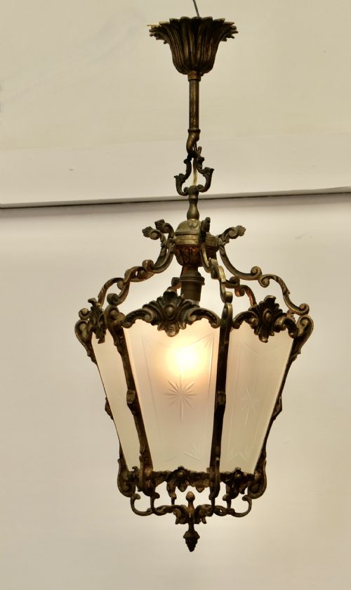 Decorative French Gilt Brass Lantern Pendant Light