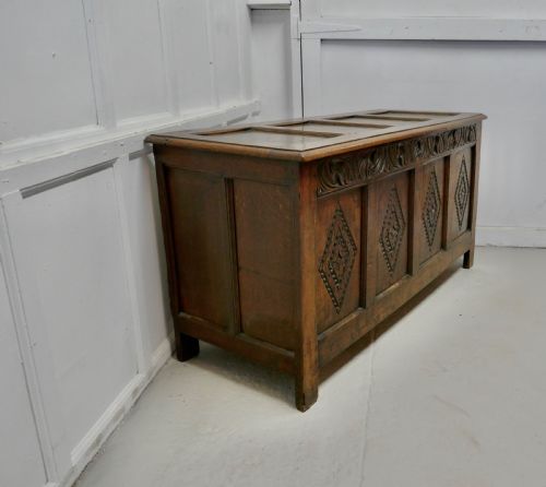 A Large 17th Century  Carved Oak Coffer