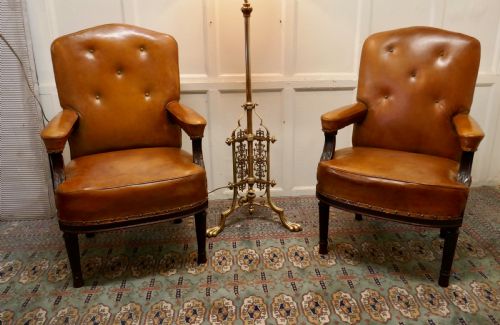 fig 1. A Pair of French Arts and Crafts Salon or Library Leather Chairs