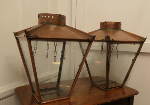 
A Pair of Large Copper Hanging Lantern Lampshades