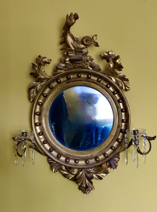fig 1. A Large Regency Convex Gilt Girandole Wall Mirror