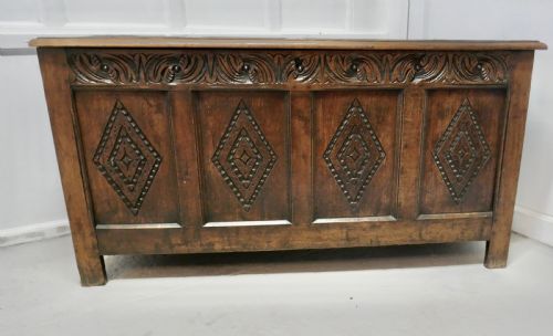 A Large 17th Century  Carved Oak Coffer