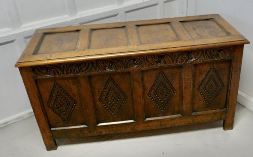 fig 1. A Large 17th Century Carved Oak Coffer