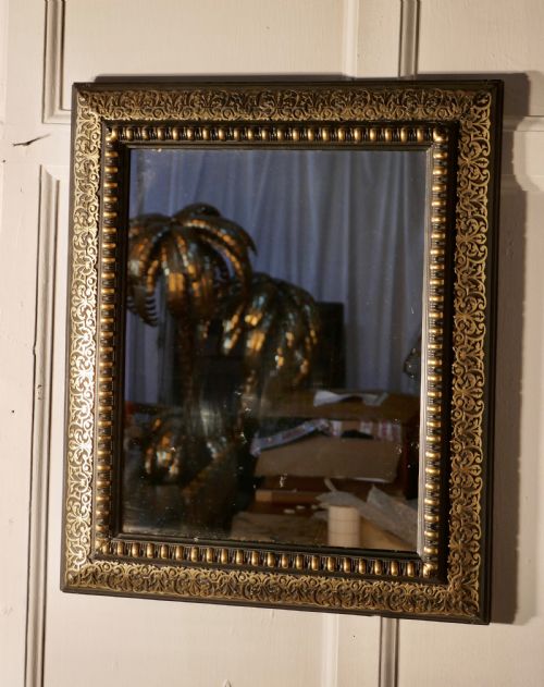 Stunning French Empire Gilt Brass and Black Lacquer Wall Mirror