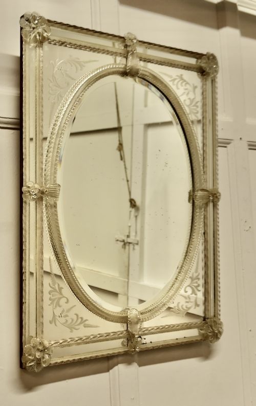 Etched Venetian Mirror in Murano Glass