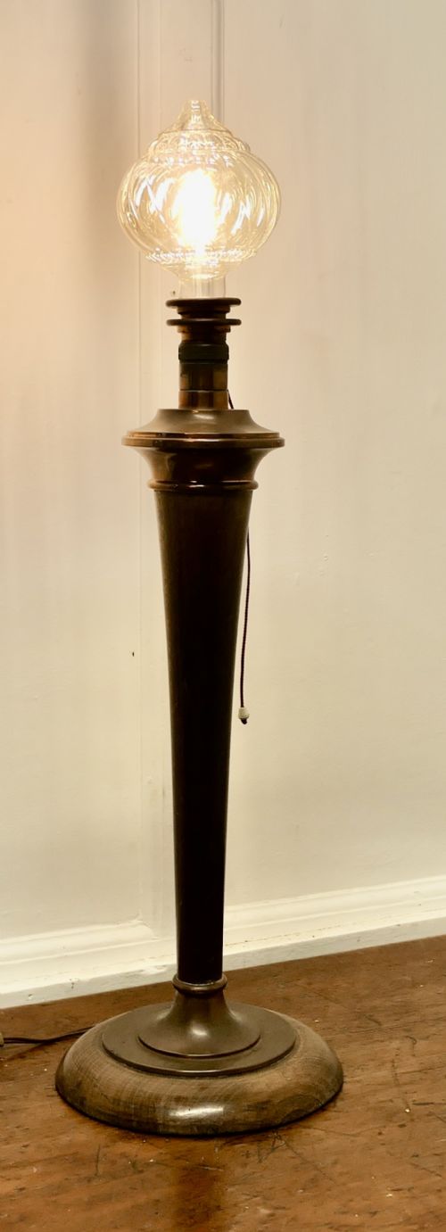 Tall Art Deco Walnut and Copper Table Lamp