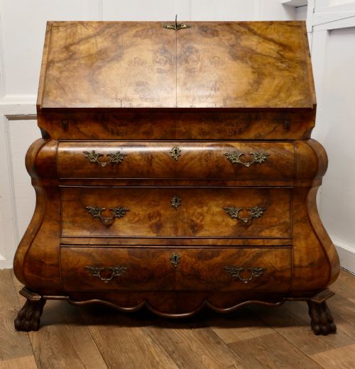 Dutch Bombe Three Drawer Burr Walnut Bureau
