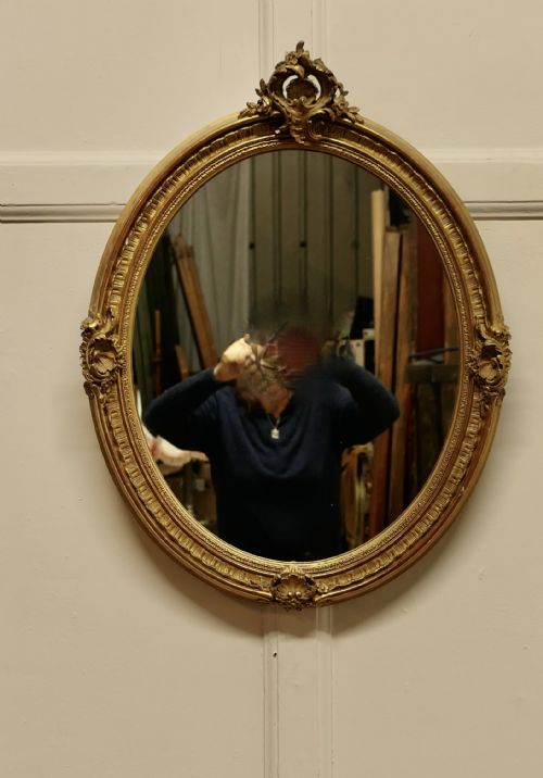 Very Pretty French Rococo Oval Gilt Wall Mirror