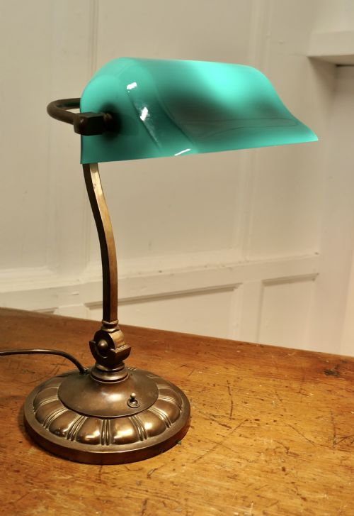 Early 20th Century Copper and Green Glass Barrister’s Desk Lamp