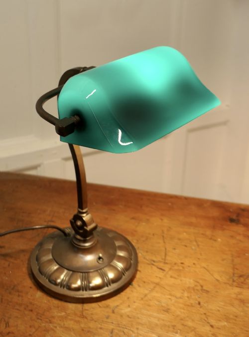fig 1. Early 20th Century Copper and Green Glass Barrister’s Desk Lamp