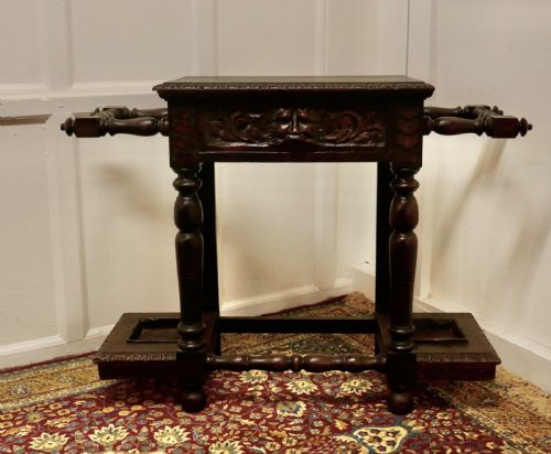 Victorian Carved Gothic Oak Hall Table, Stick Stand