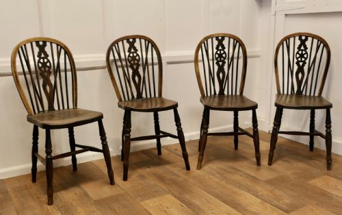 A Lovely Old Set of 4 Ash & Elm Wheel Back Windsor Kitchen Chairs