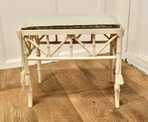 19th Century French Faux Bamboo Frame Stool, with Flat Caned Seat