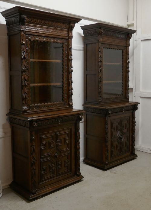 fig 1. A Pair of French Carved Gothic Oak Bookcases
