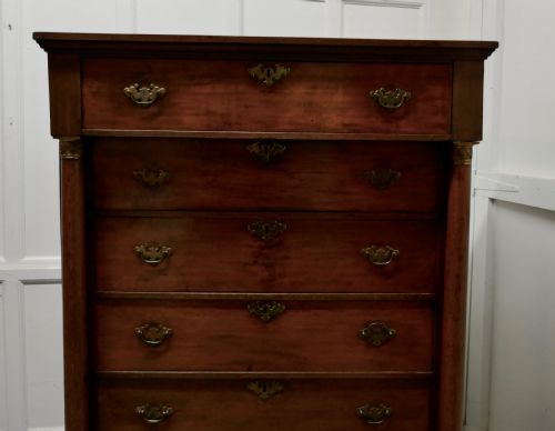 fig 1. 19th Century Tall 6 Drawer Oak Chest of Drawers