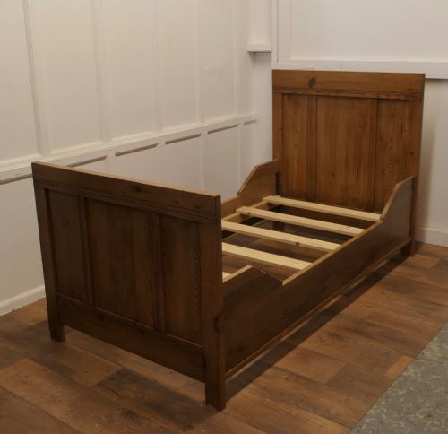 fig 1. A 19th Century French Rustic Pine Single Sleigh Bed
