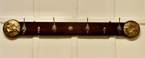 Long Oak Pub Coat Rack, with Lion’s Mask Hooks