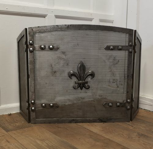 Heavy Arts and Crafts Steel Fire Guard for Inglenook Fireplace