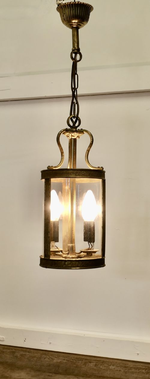 Small French Brass and Glass Lantern Hall Light