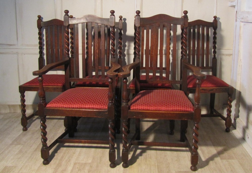 A Set of 6 Victorian Barley Twist Oak Dining Chairs 