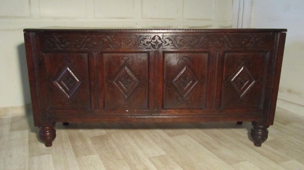 Large 18th Century Carved Oak Coffer