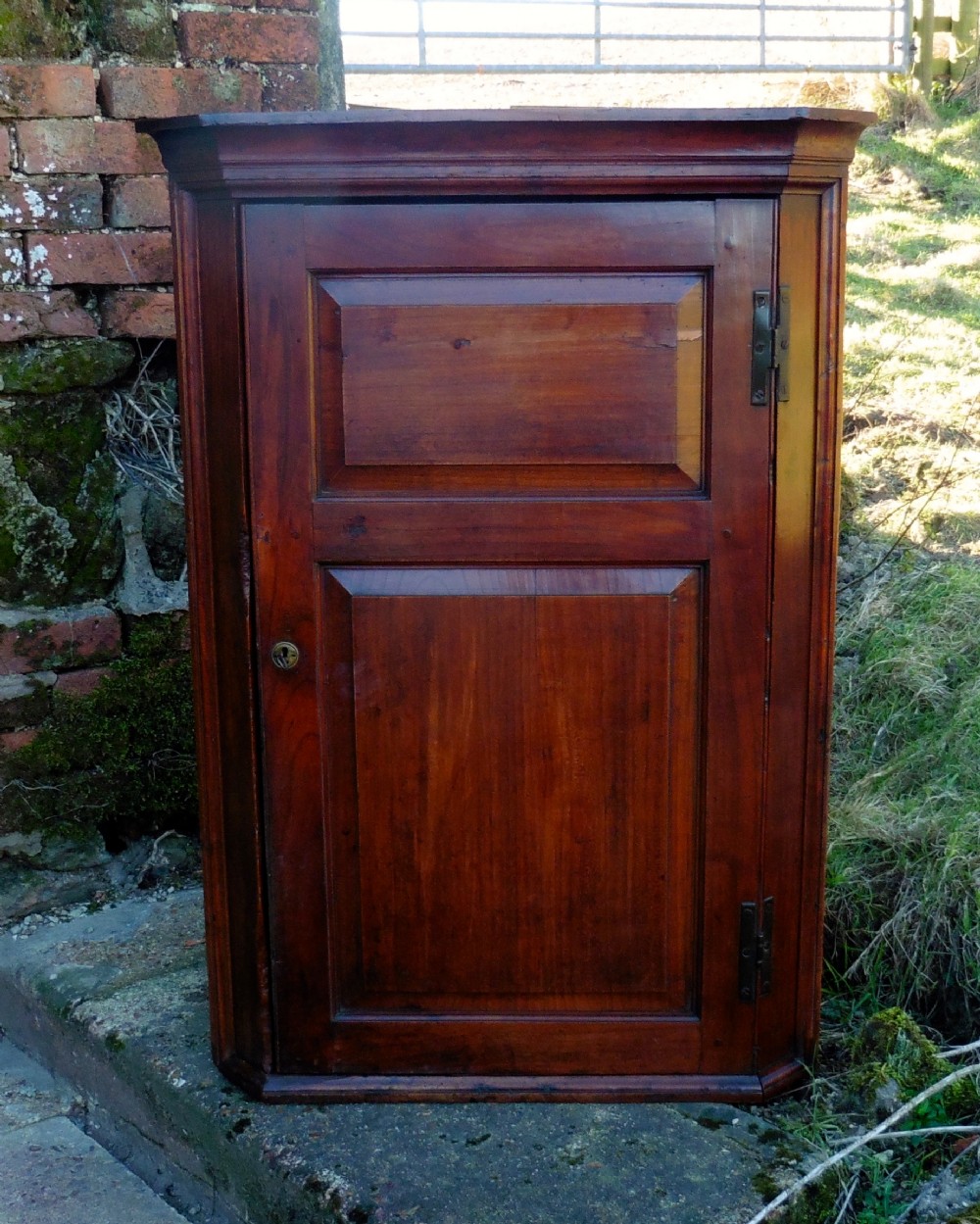 Rare18th Century English Cherry Wood Corner Cupboard