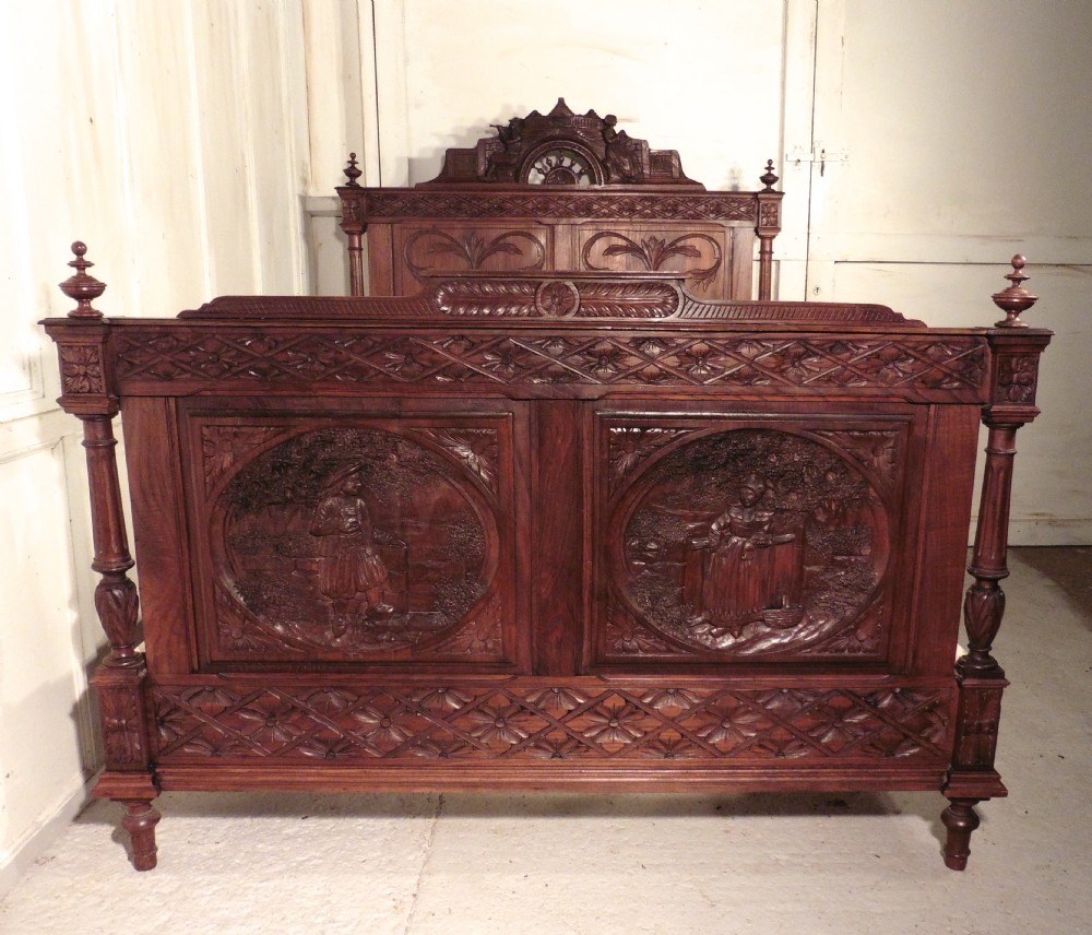 Breton Carved Oak Marriage Double Bed