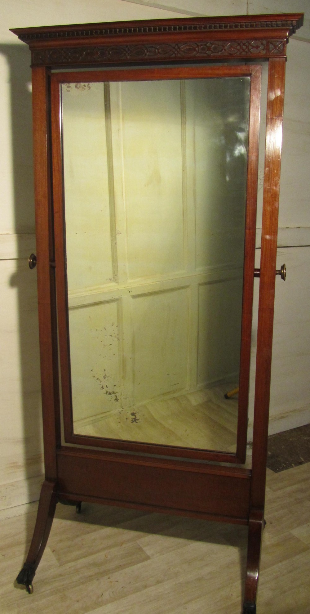 Large Victorian Mahogany Cheval Mirror