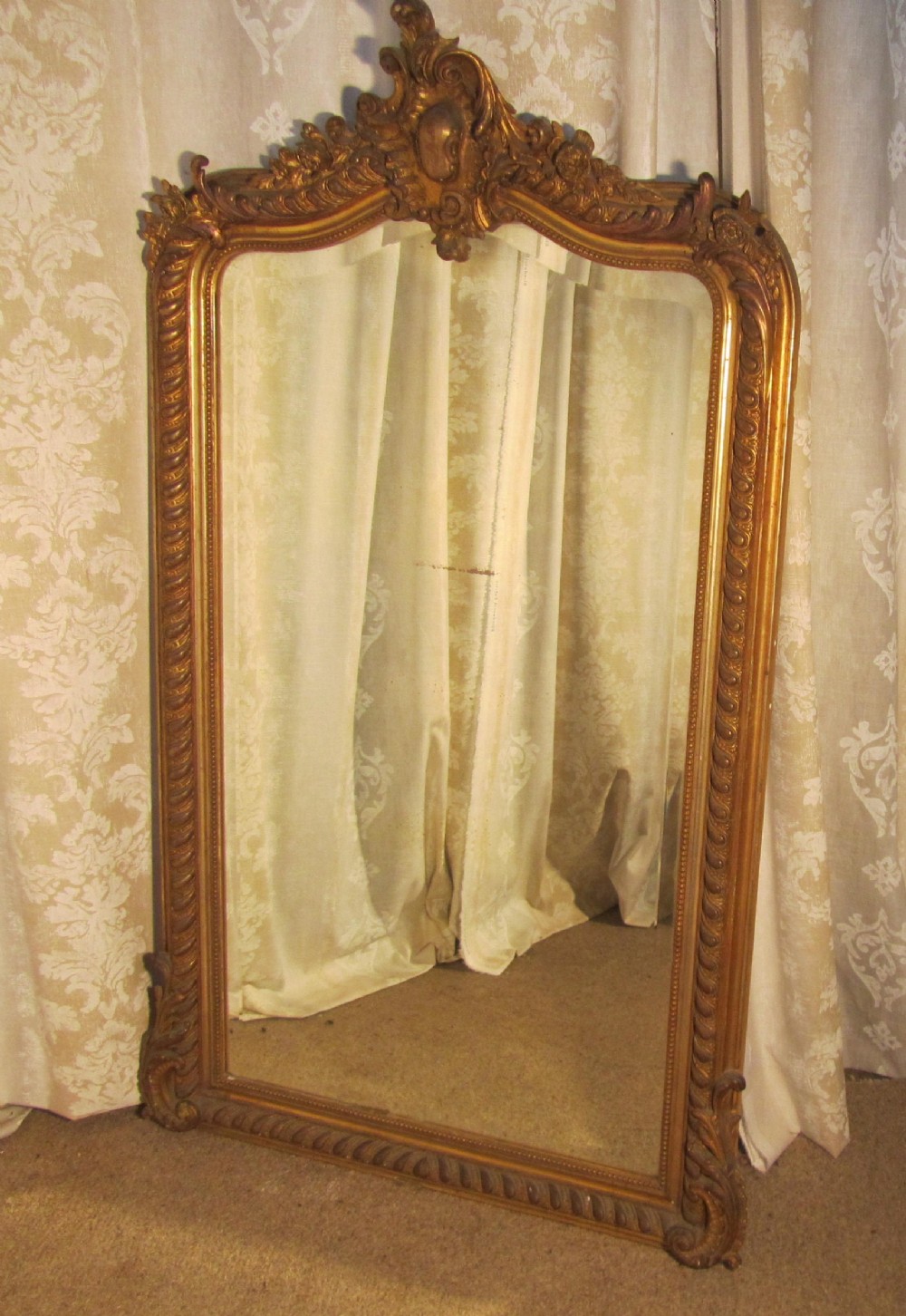 Impressive Large French Shabby Gilt Console Mirror