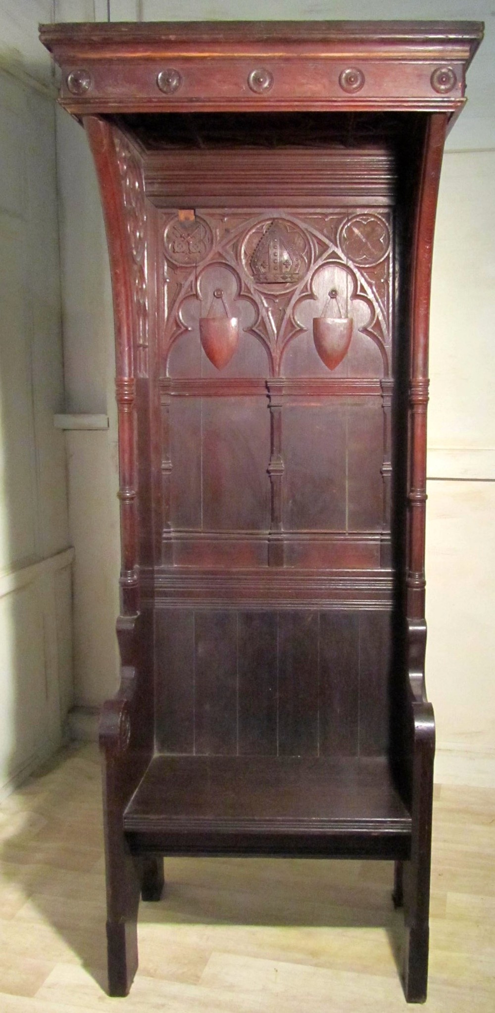 Victorian Carved Gothic Oak Bishops Chair, Throne 