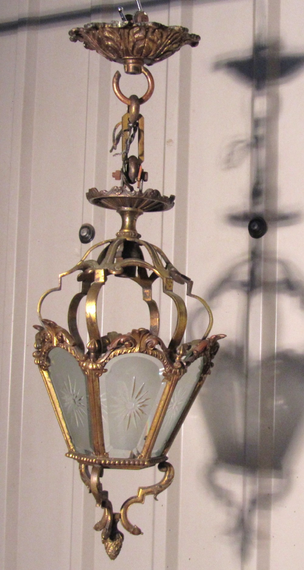 French Brass and Etched Glass Lantern
