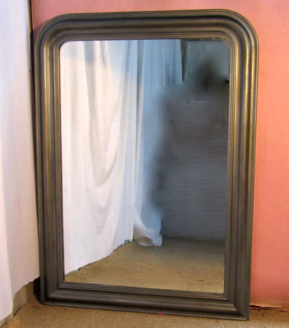Large French 19th Century Silver Painted Wall Mirror or Over Mantle