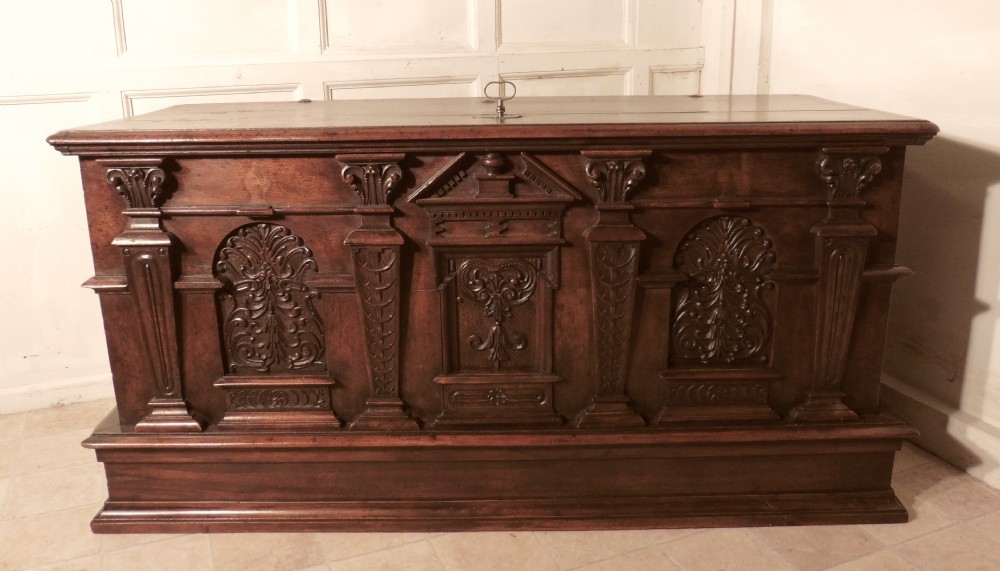 18th Century Carved Walnut and Oak Cassone, Marriage Chest or Carved Coffer