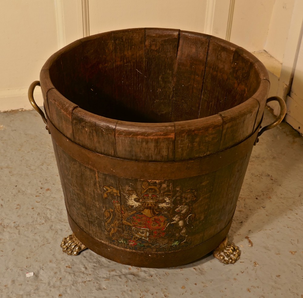 An Oak Iron Bound Ships Barrel, with the Royal Coat of Arms View III