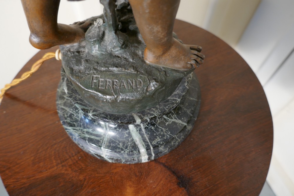A Bronze Lamp of a Cherub or Putti after Ernest Justin Ferrand View II