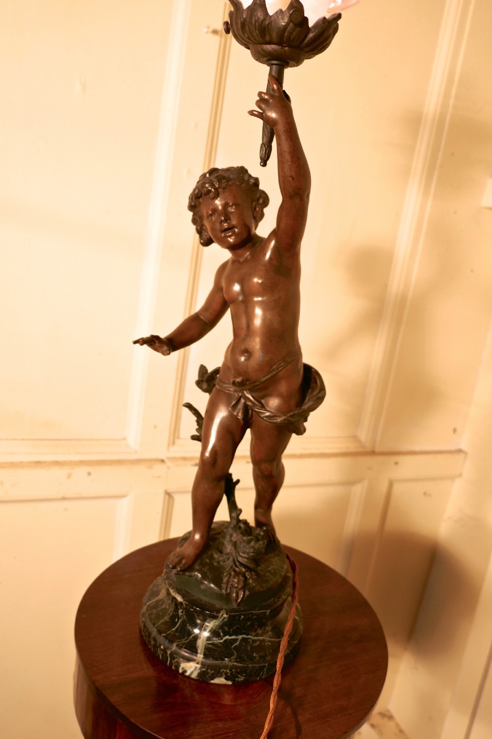 A Bronze Lamp of a Cherub or Putti after Ernest Justin Ferrand View III