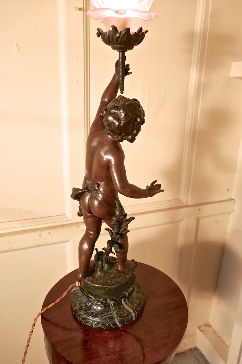 A Bronze Lamp of a Cherub or Putti after Ernest Justin Ferrand View V