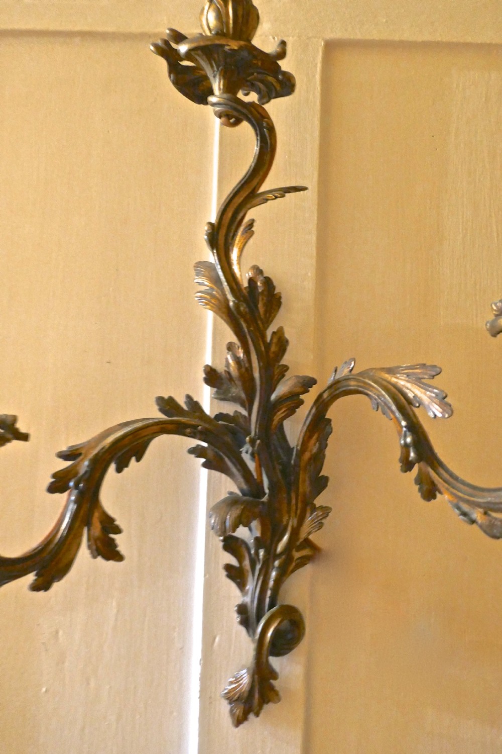 A set of 5  Large Gilded Bronze Triple French Wall Sconces  View V