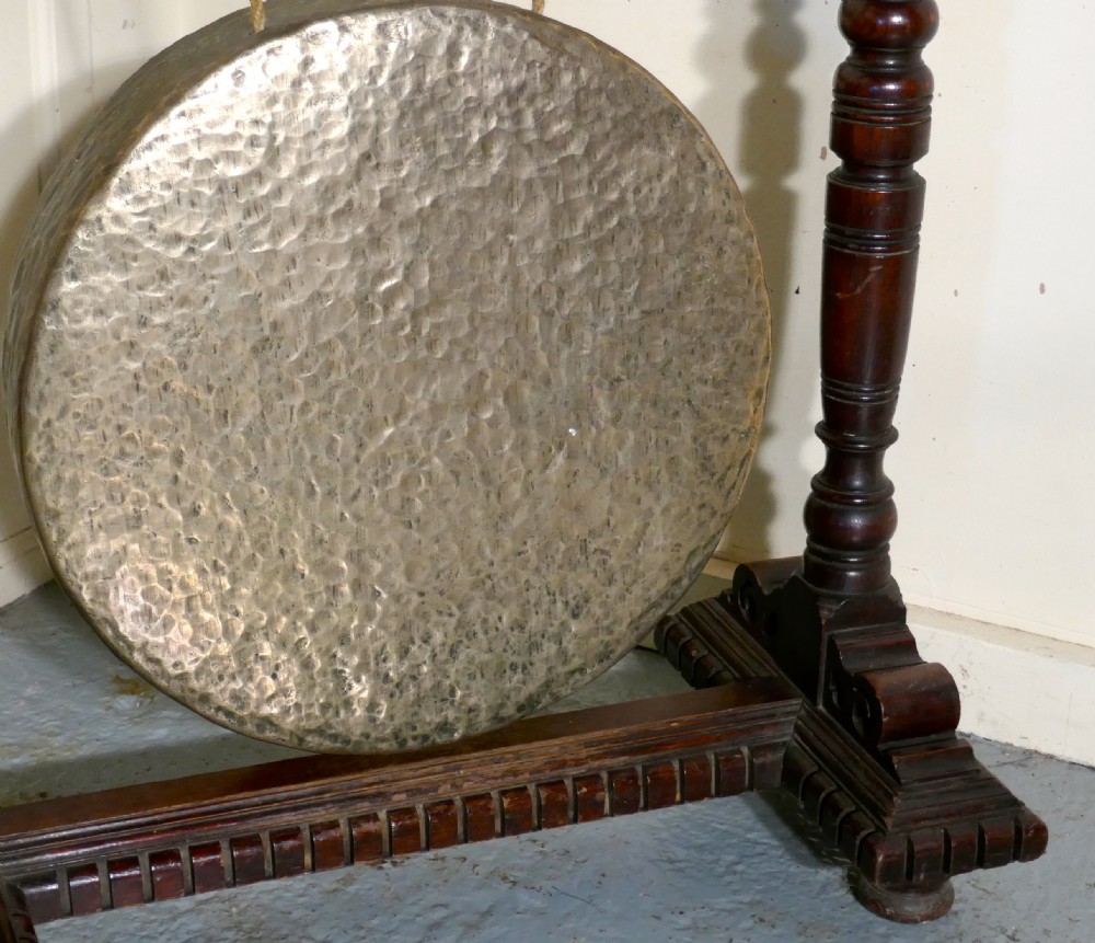 A Large Gothic Carved Oak and Brass Dinner Gong View VI