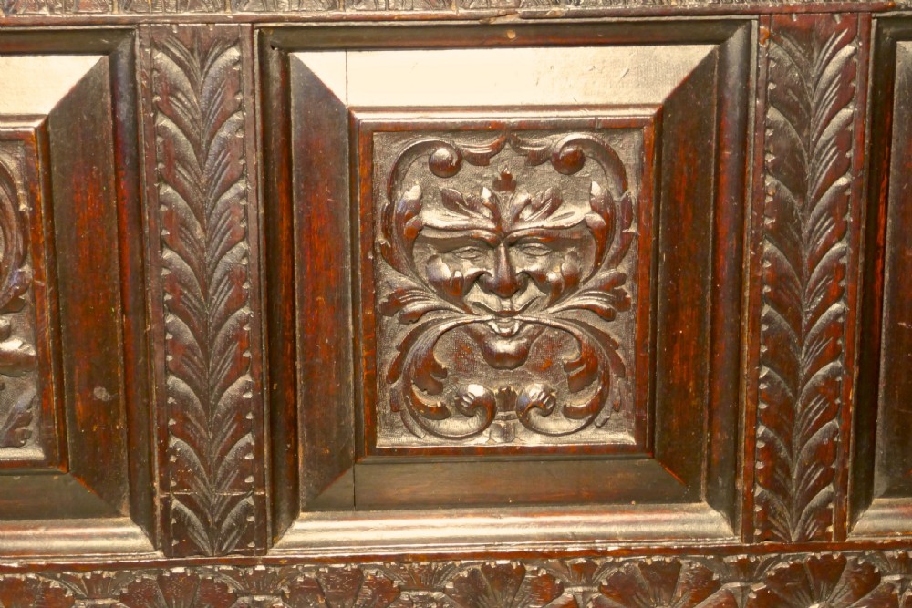 Large Carved Oak Mule Chest, Green Man Marriage Chest View VIII