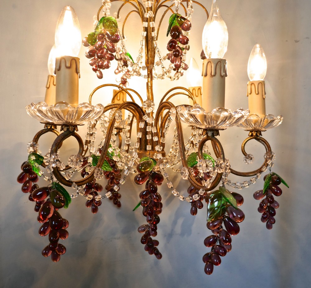 Large 6 Branch Chandelier Hung with Amethyst Grapes View IV