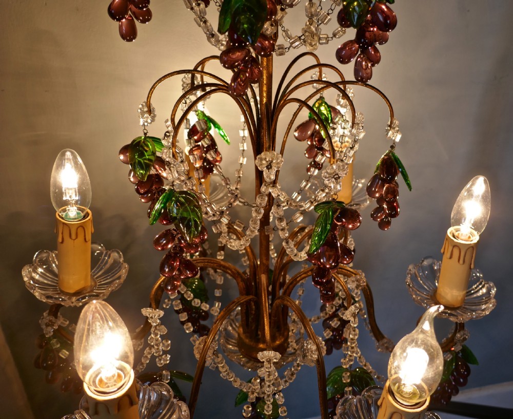Large 6 Branch Chandelier Hung with Amethyst Grapes View X